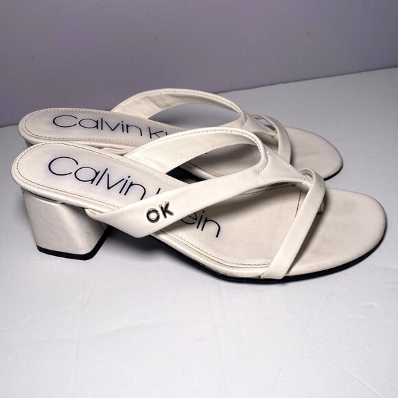 Calvin Klein White Strappy Heeled Sandals Women Sz 7  Casual Cottagecore - Picture 4 of 6
